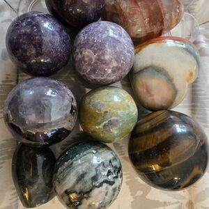 Mixed Polished Gemstone Spheres and Heart